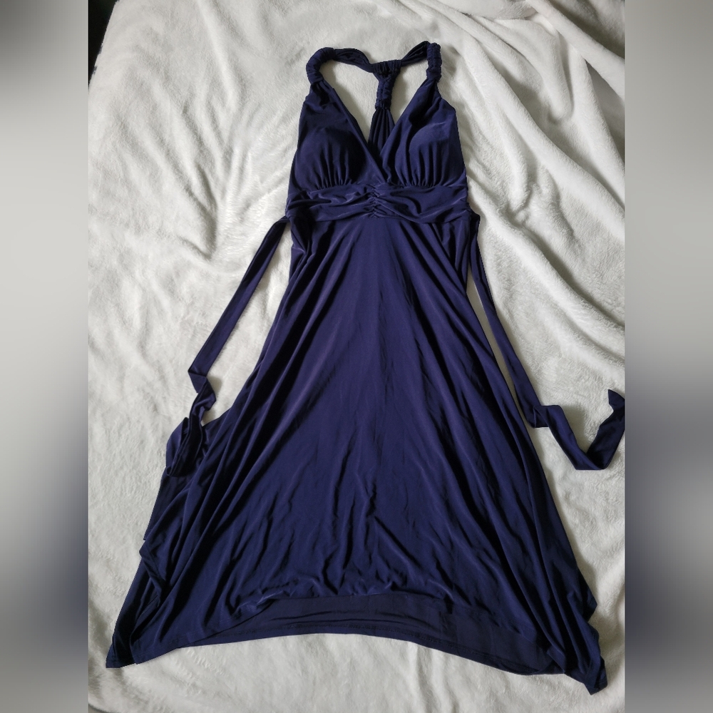 Elegant Navy Blue Halter Dress